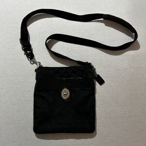 Coach 09 Signature Monogram crossbody bag with snakeskin accent